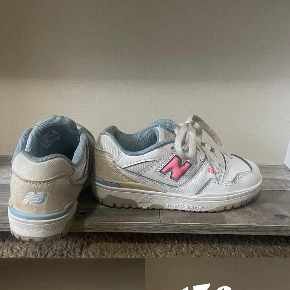 New Balance Kids' Cream and Pink Sneakers